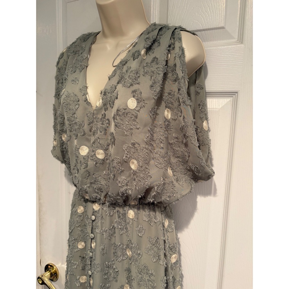 Zara Sage Green Polka Dot Eyelash Textured V-Neck Midi Dress S NWT Boho Fairy - Picture 2 of 16